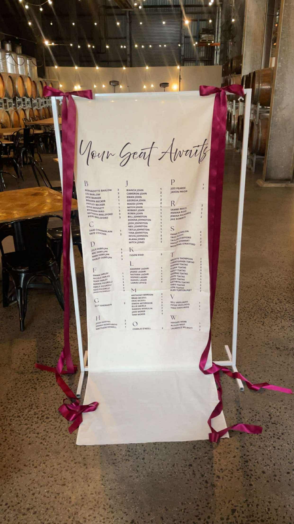 Fabric table seating charts - Linen signs, cotton