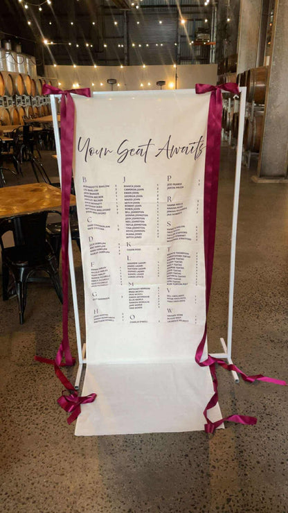 Fabric table seating charts - Linen signs, cotton