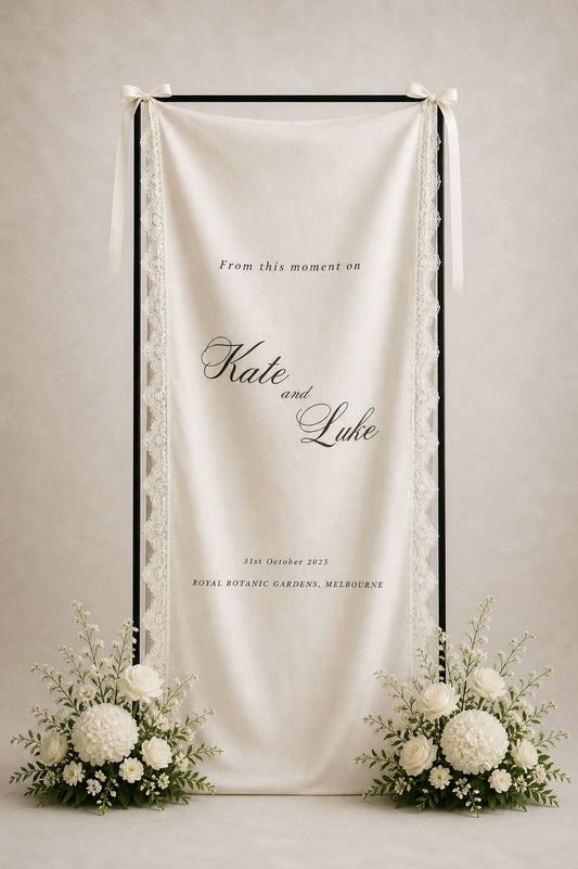Lace Trimmed Fabric Sign (Classic Serif)